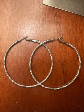 Classic Sparkly Silver-Tone Hoop Earrings
